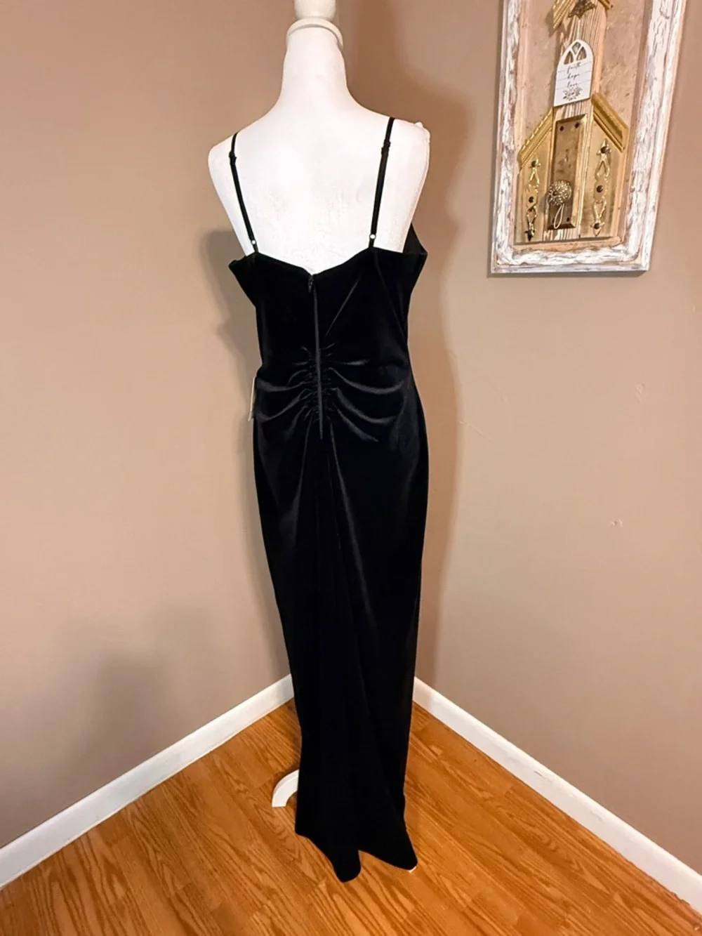 Pear Culture Black Velvet Evening Gown with Silver Beaded Trim